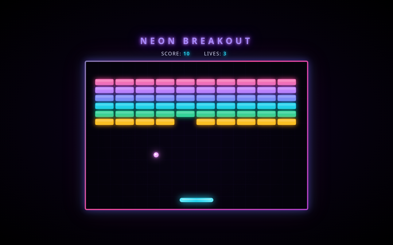 Neon breakout game built by Grok 4.5